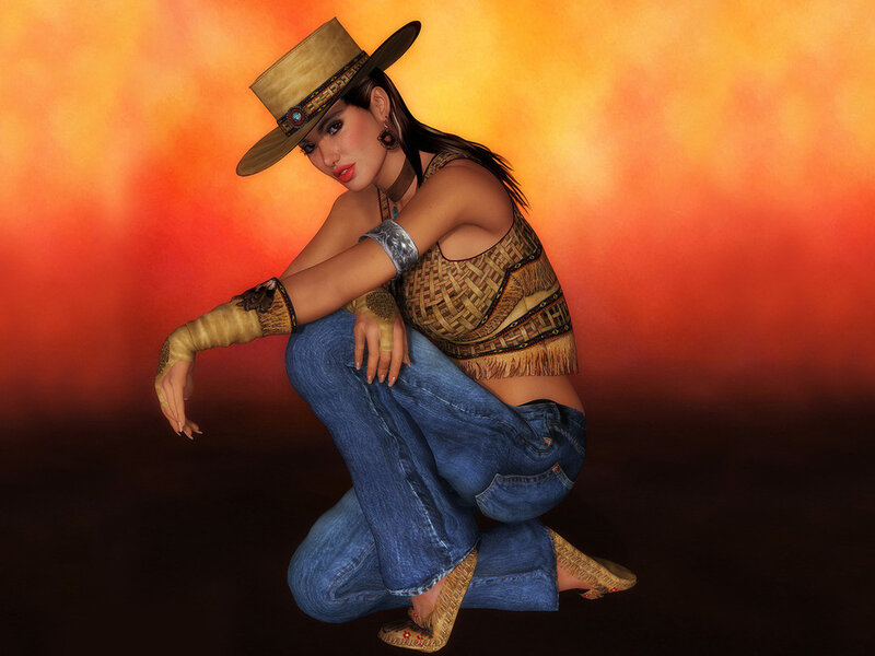 Woman in Cowboy Hat — Orange, Dramatic