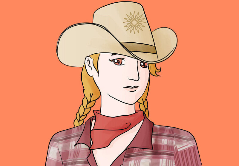 Woman in Cowboy Hat — Orange, Neutral