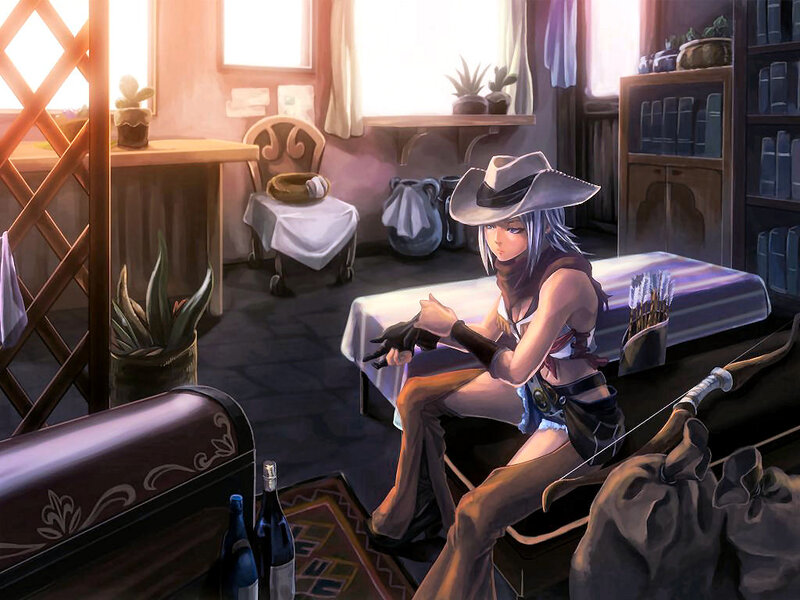 Woman in Cowboy Hat — Purple, Calm, Afternoon