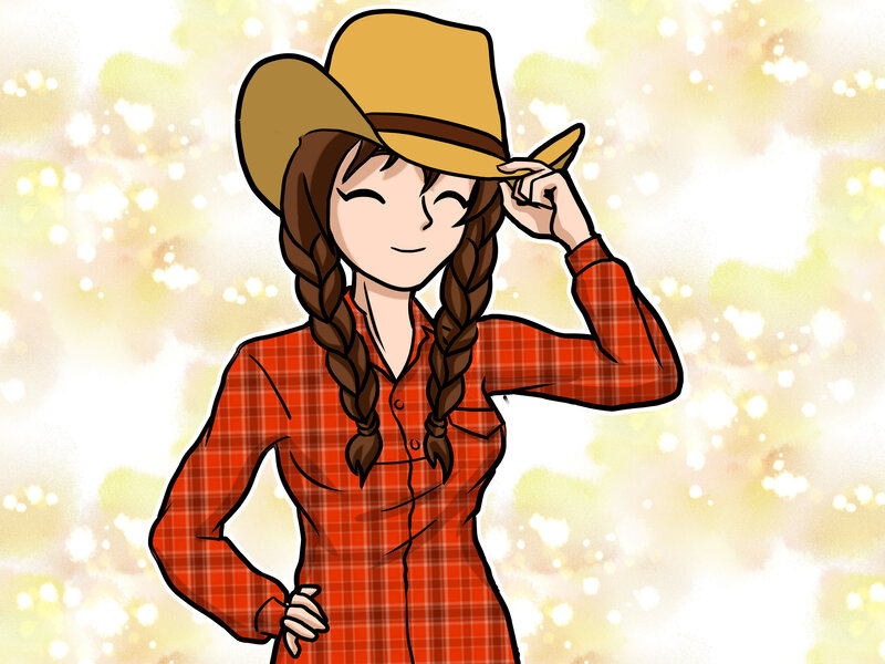 Woman in Cowboy Hat — Red, Cheerful