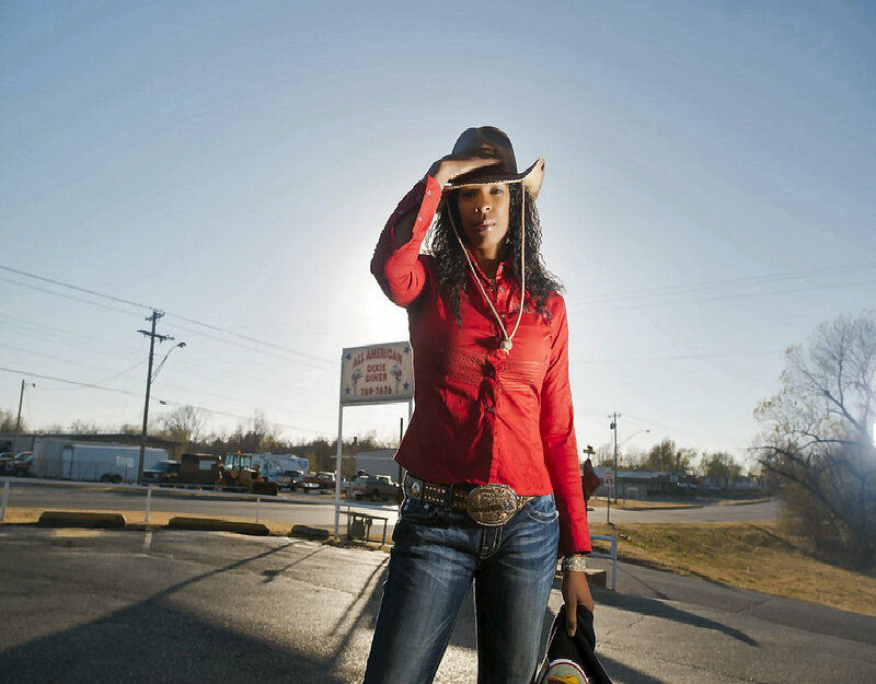 Woman in Cowboy Hat — Red, Dramatic, Afternoon, Photograph