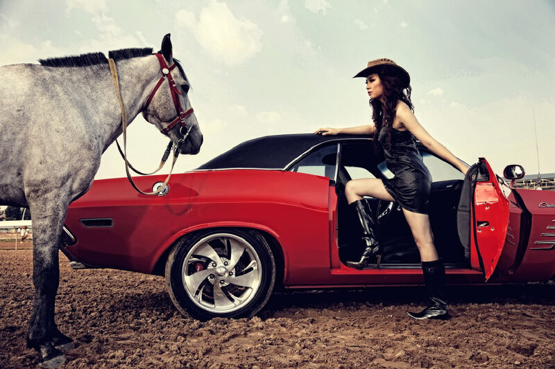 Woman in Cowboy Hat — Red, Dramatic, Afternoon