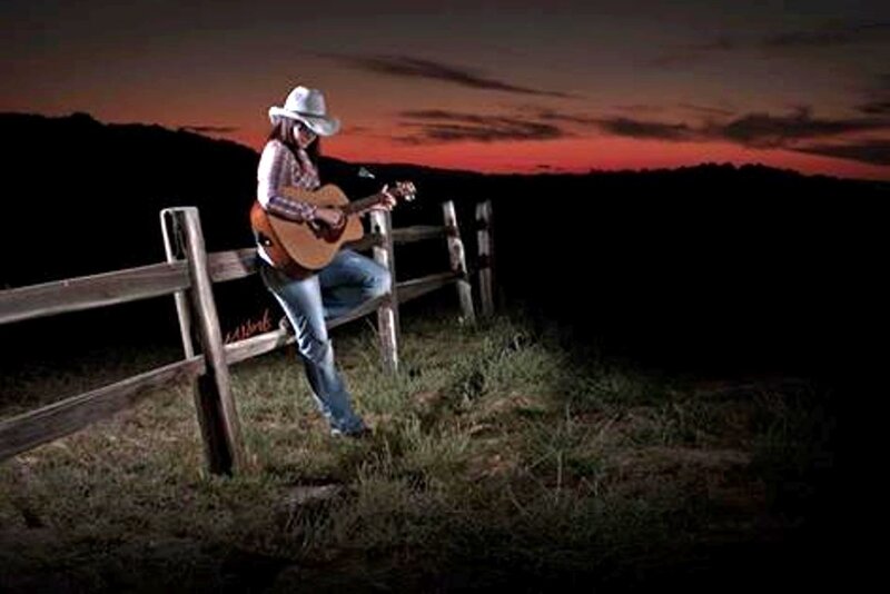 Woman in Cowboy Hat — Red, Dramatic, Sunset