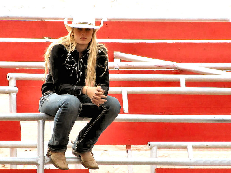 Woman in Cowboy Hat — Red, Neutral