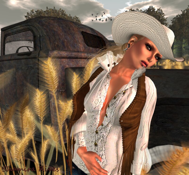 Woman in Cowboy Hat — White, Dramatic, Afternoon