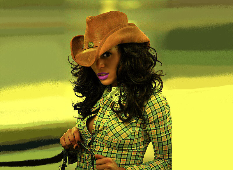 Woman in Cowboy Hat — Yellow, Dramatic, Photograph