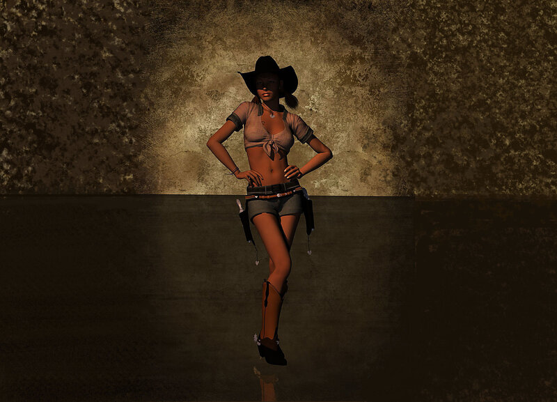 Woman in Cowboy Outfit — Brown, Dramatic, 3d Render