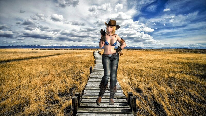 Woman in Cowboy Outfit — Brown, Dramatic, Afternoon, 3d Render