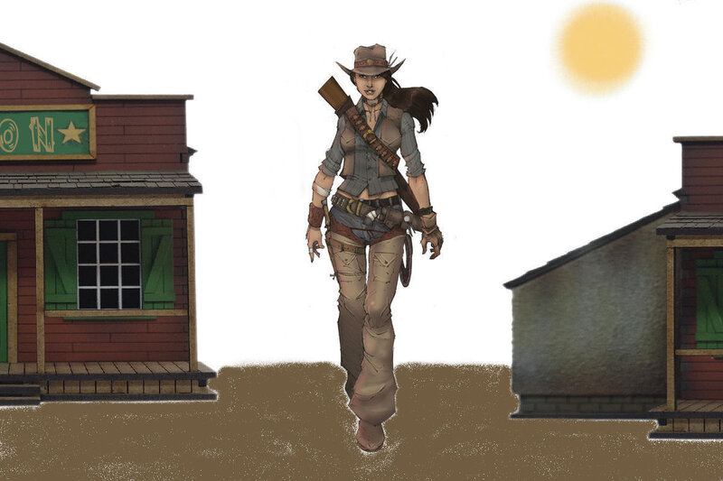 Woman in Cowboy Outfit — Brown, Dramatic, Afternoon, Digital Art