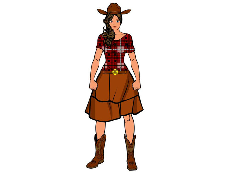 Woman in Cowboy Outfit — Brown, Neutral, Digital Art