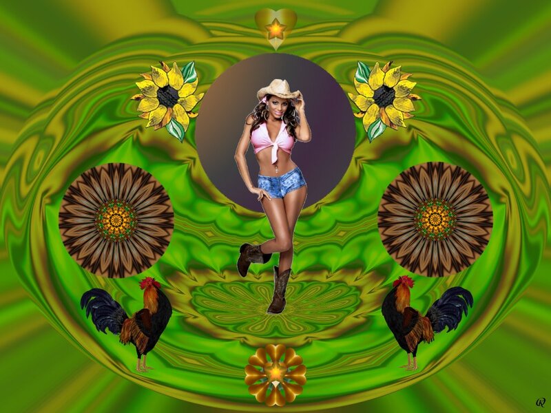 Woman in Cowboy Outfit — Green, Vibrant