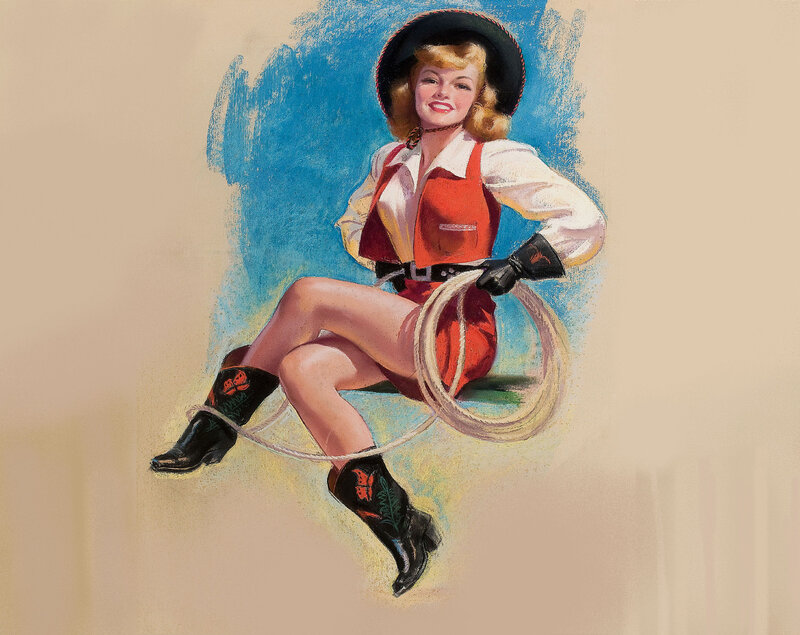 Woman in Cowboy Outfit — Red, Confident, Illustration, Cowboy Hat