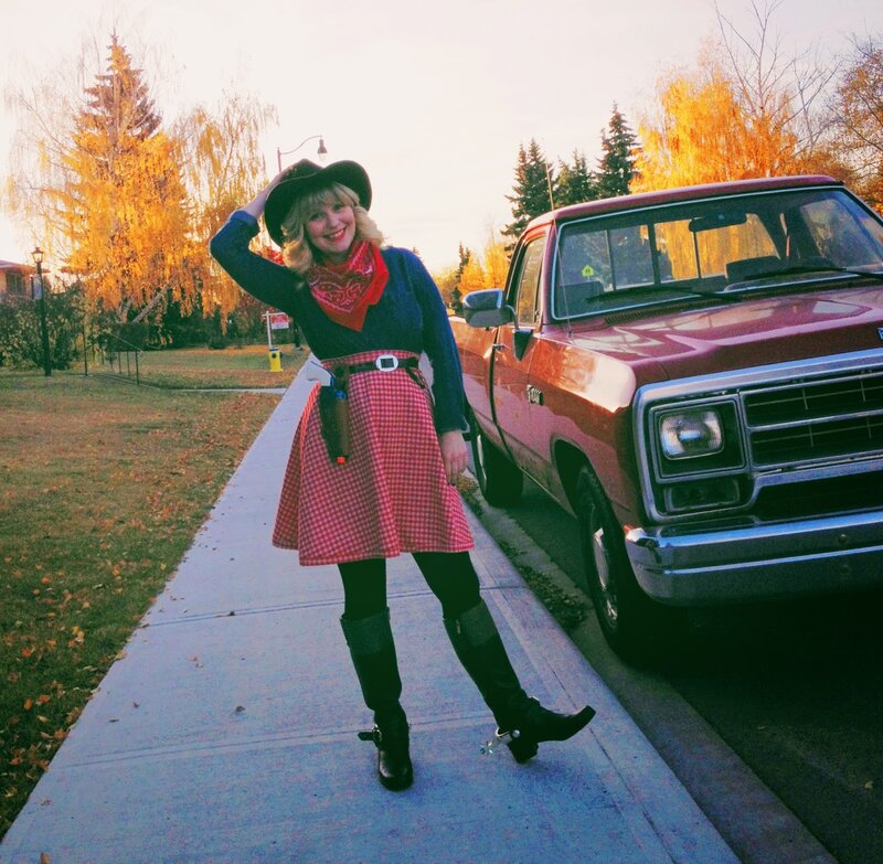 Woman in Cowboy Outfit — Red, Playful, Autumn