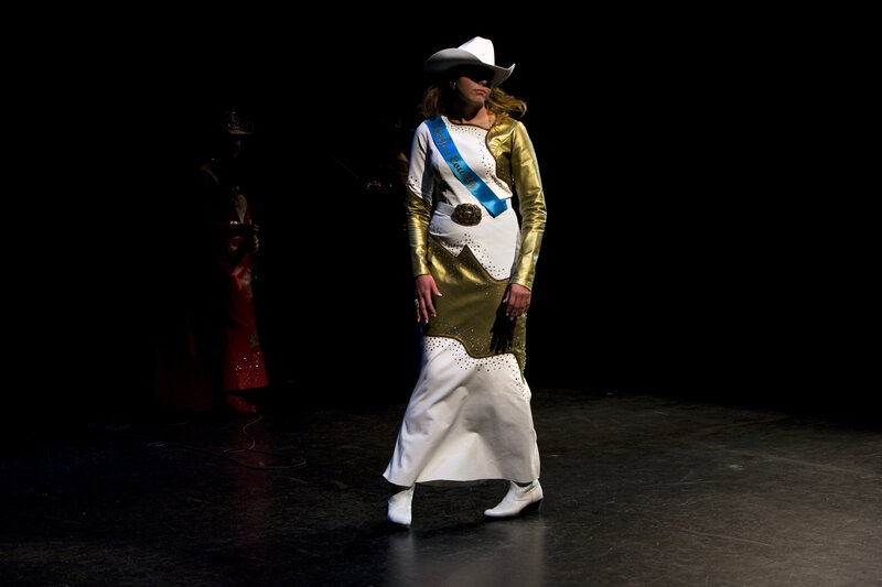Woman in Cowboy Outfit — White, Dramatic, Night