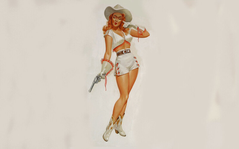 Woman in Cowboy Outfit — White, Playful, Illustration