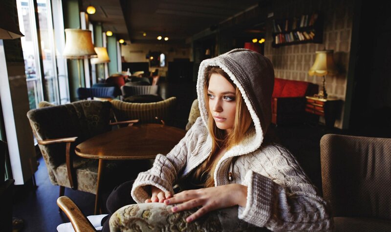 woman in cozy sweater