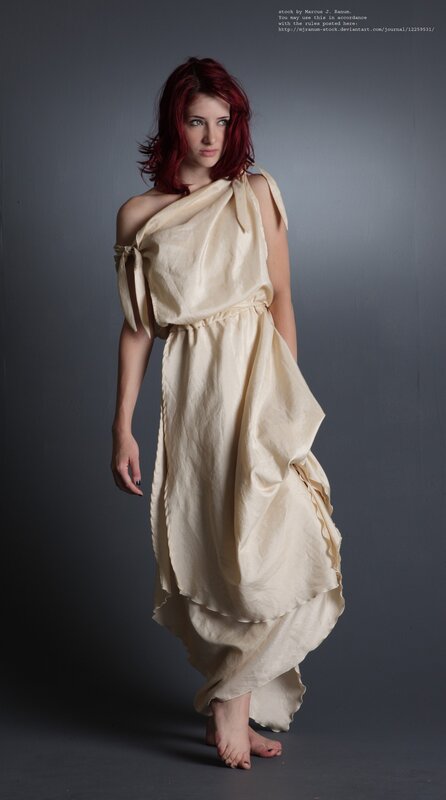 woman in cream-colored toga
