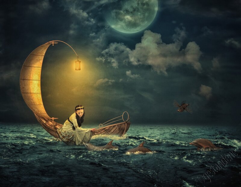 Woman in Crescent Boat