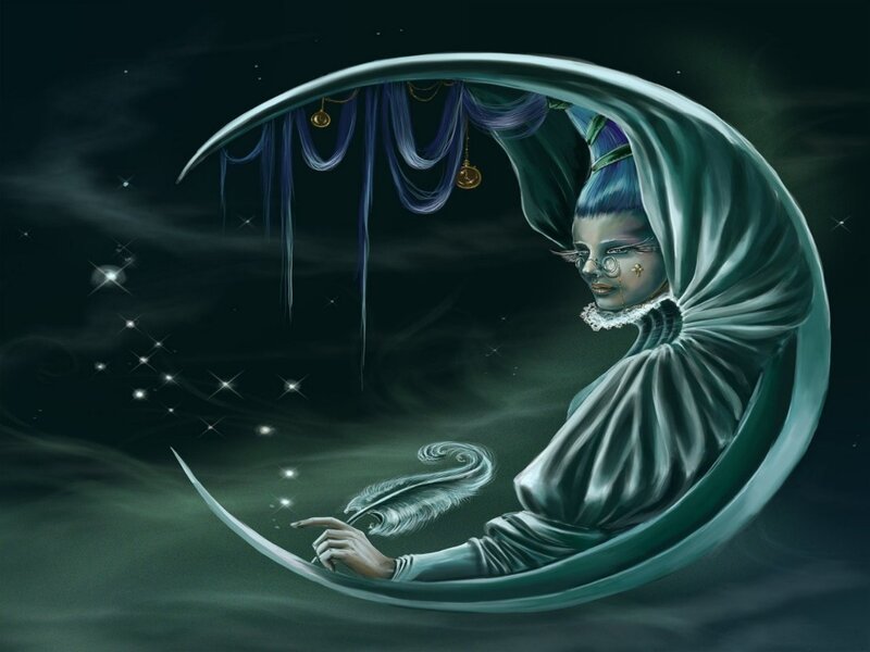 Woman in Crescent Moon — Green