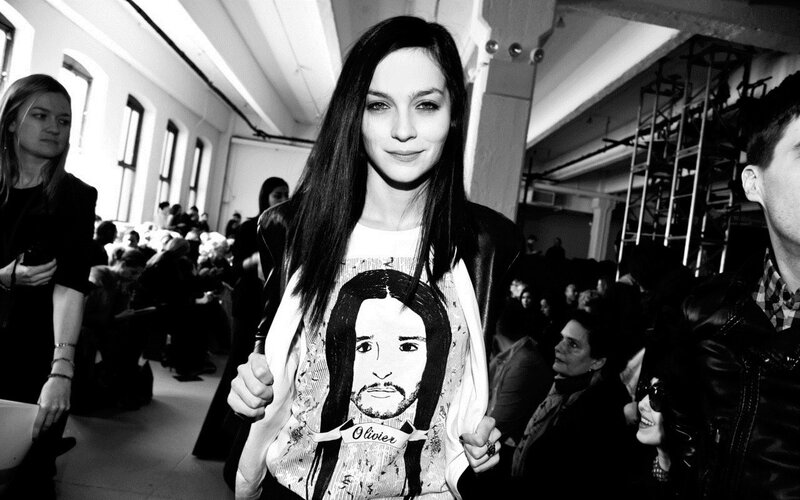 Woman in crowd at fashion event