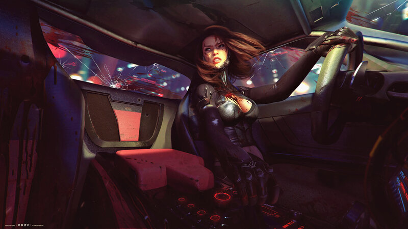Woman in Damaged Car