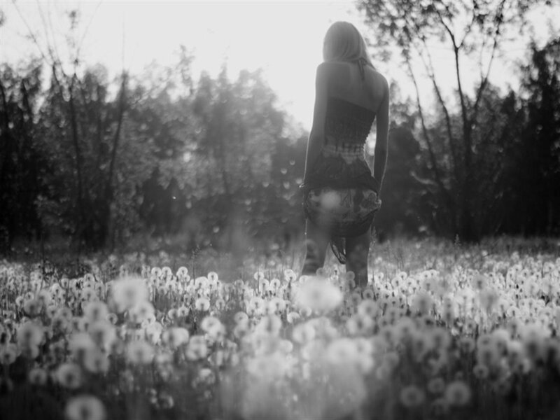 Woman in Dandelion Field — Black
