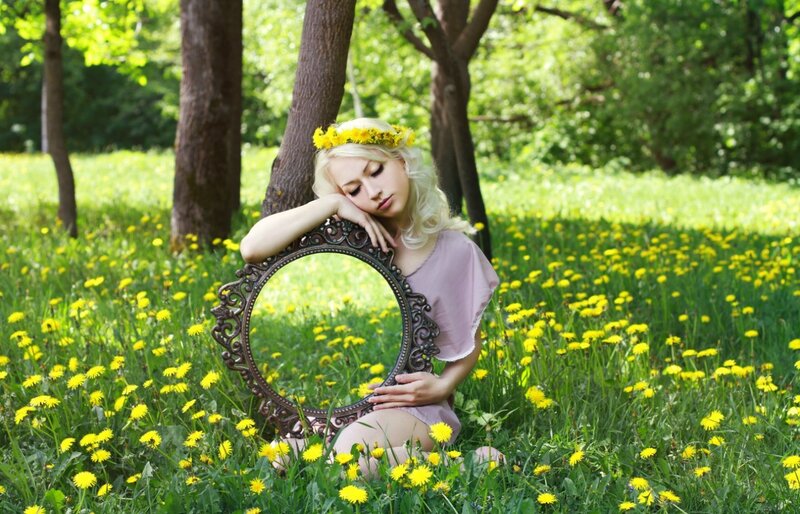Woman in Dandelion Field — Green