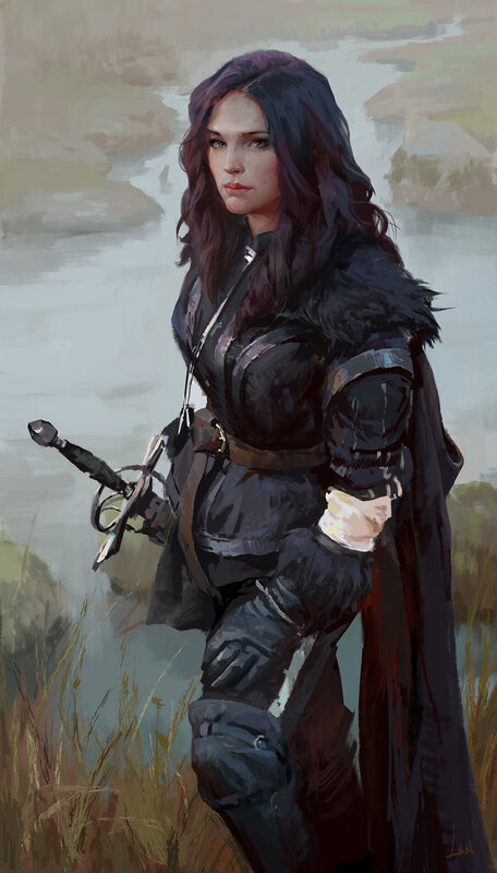 Woman in Dark Armor — Black, Serious