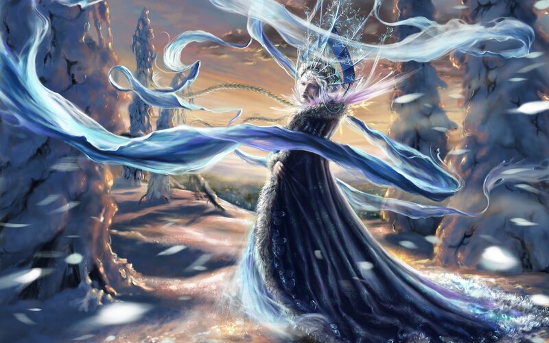 Woman in Dark Cloak — Blue, Dramatic, Sunset