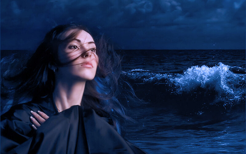 Woman in Dark Cloak — Blue