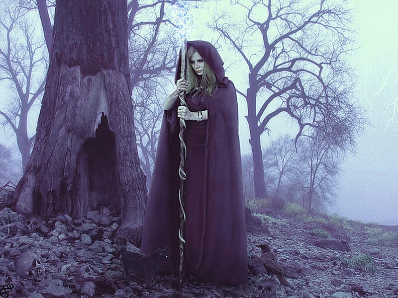 Woman in Dark Cloak — Purple