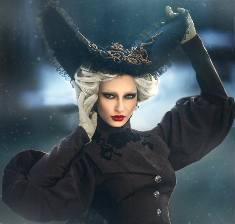 Woman in Dark Coat — Black, Dramatic, Winter