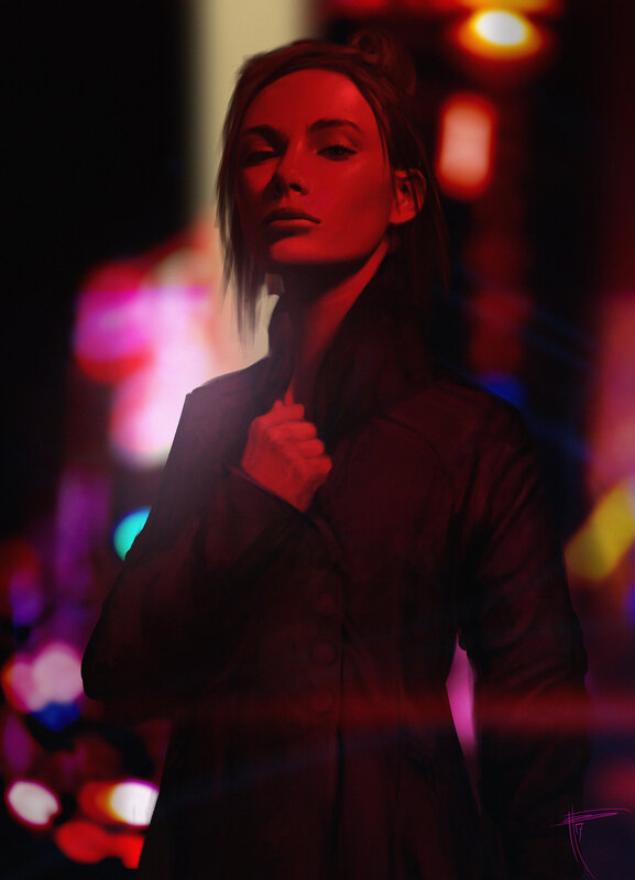 Woman in Dark Coat — Red