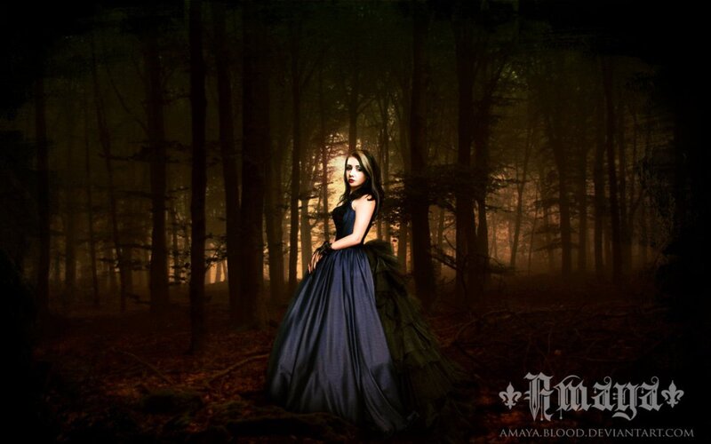Woman in Dark Dress — Black, Dramatic, Night, Digital Art, Forest, Light
