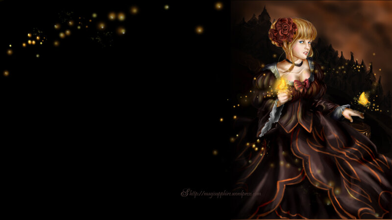 Woman in Dark Dress — Black, Dramatic, Night, Digital Art, Rose
