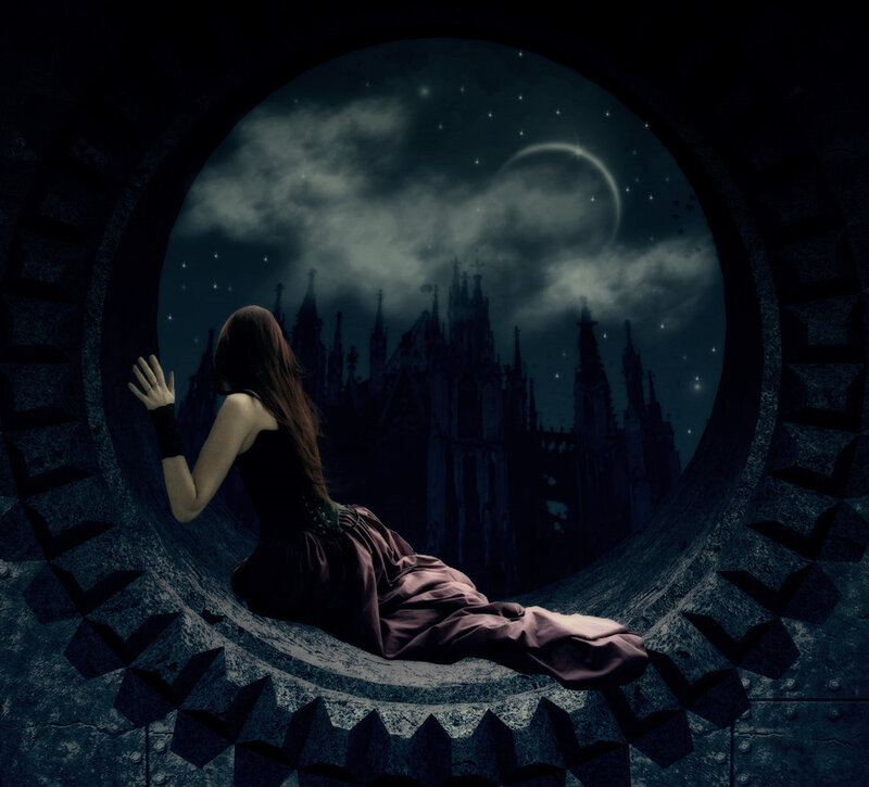 Woman in Dark Dress — Black, Dramatic, Night, Digital Art