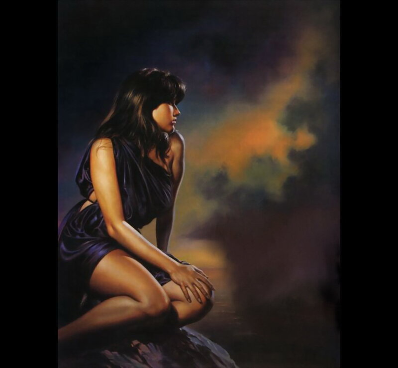 Woman in Dark Dress — Black, Dramatic, Night, Painting