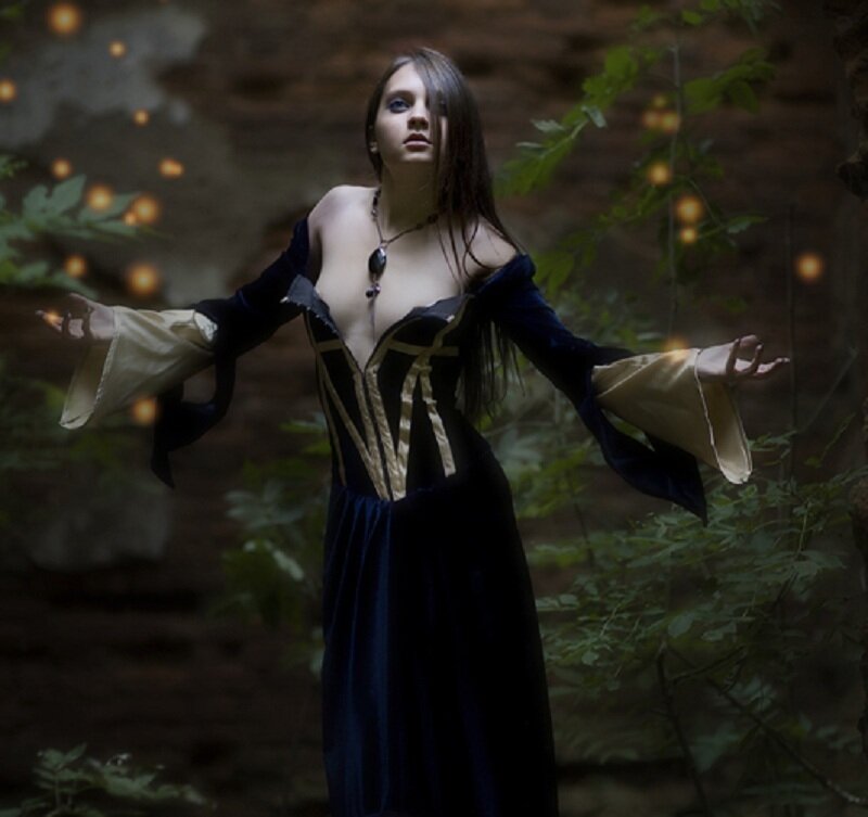 Woman in Dark Dress — Black, Dramatic, Night, Photograph, Forest