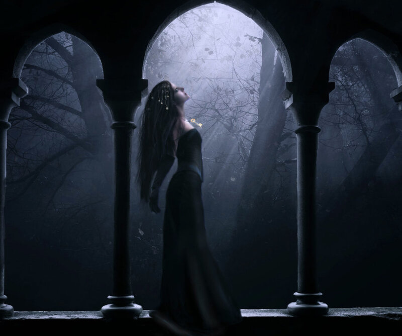 Woman in Dark Dress — Black, Dramatic, Night
