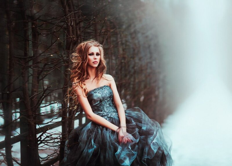 Woman in Dark Dress — Black, Dramatic, Winter, Photograph