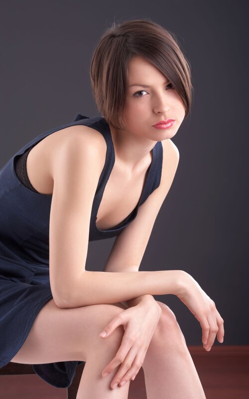 Woman in Dark Dress — Black, Neutral, Photograph, Short Hair