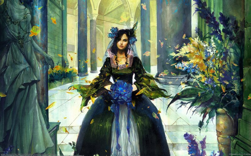 Woman in Dark Dress — Blue, Dramatic, Afternoon, Digital Art