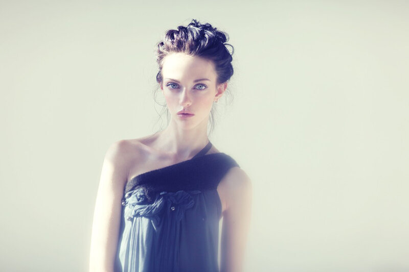 Woman in Dark Dress — Blue, Dramatic, Photograph