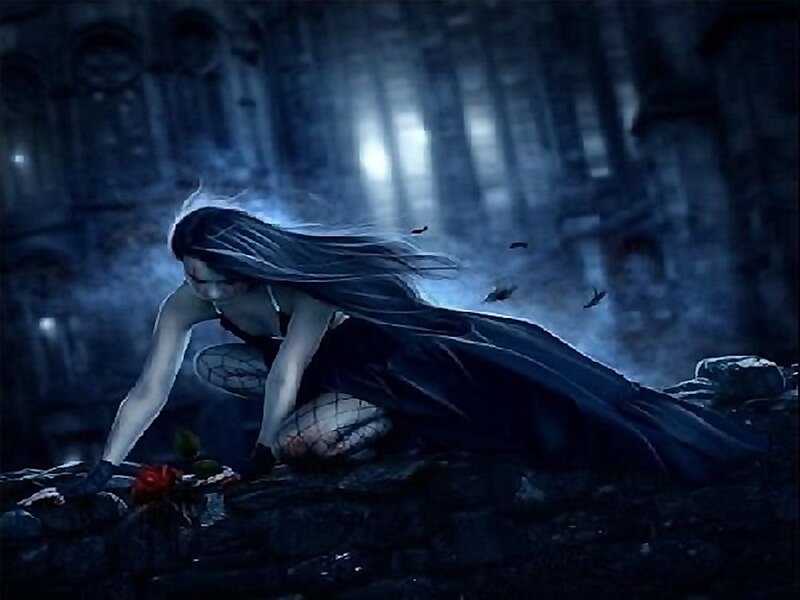 Woman in Dark Dress — Blue, Dramatic, Somber