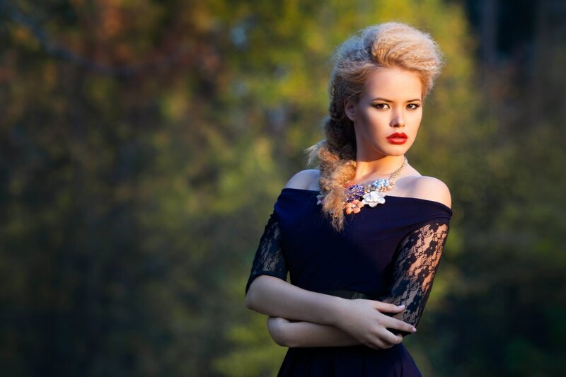 Woman in Dark Dress — Blue, Dramatic, Sunset, Photograph