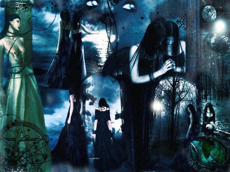 Woman in Dark Dress — Blue, Night, Digital Art, Forest