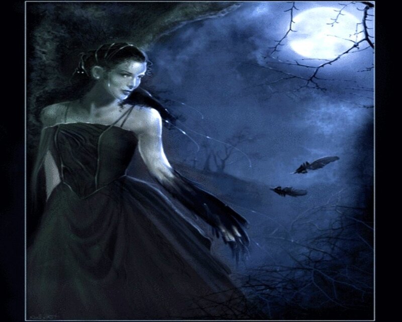 Woman in Dark Dress — Blue, Night, Digital Art