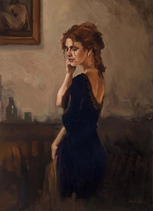 Woman in Dark Dress — Brown, Contemplative