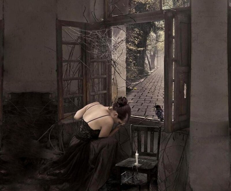 Woman in Dark Dress — Brown, Melancholic