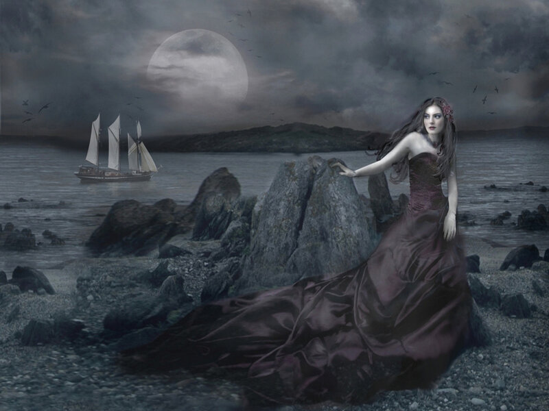 Woman in Dark Dress — Gray, Dramatic, Night